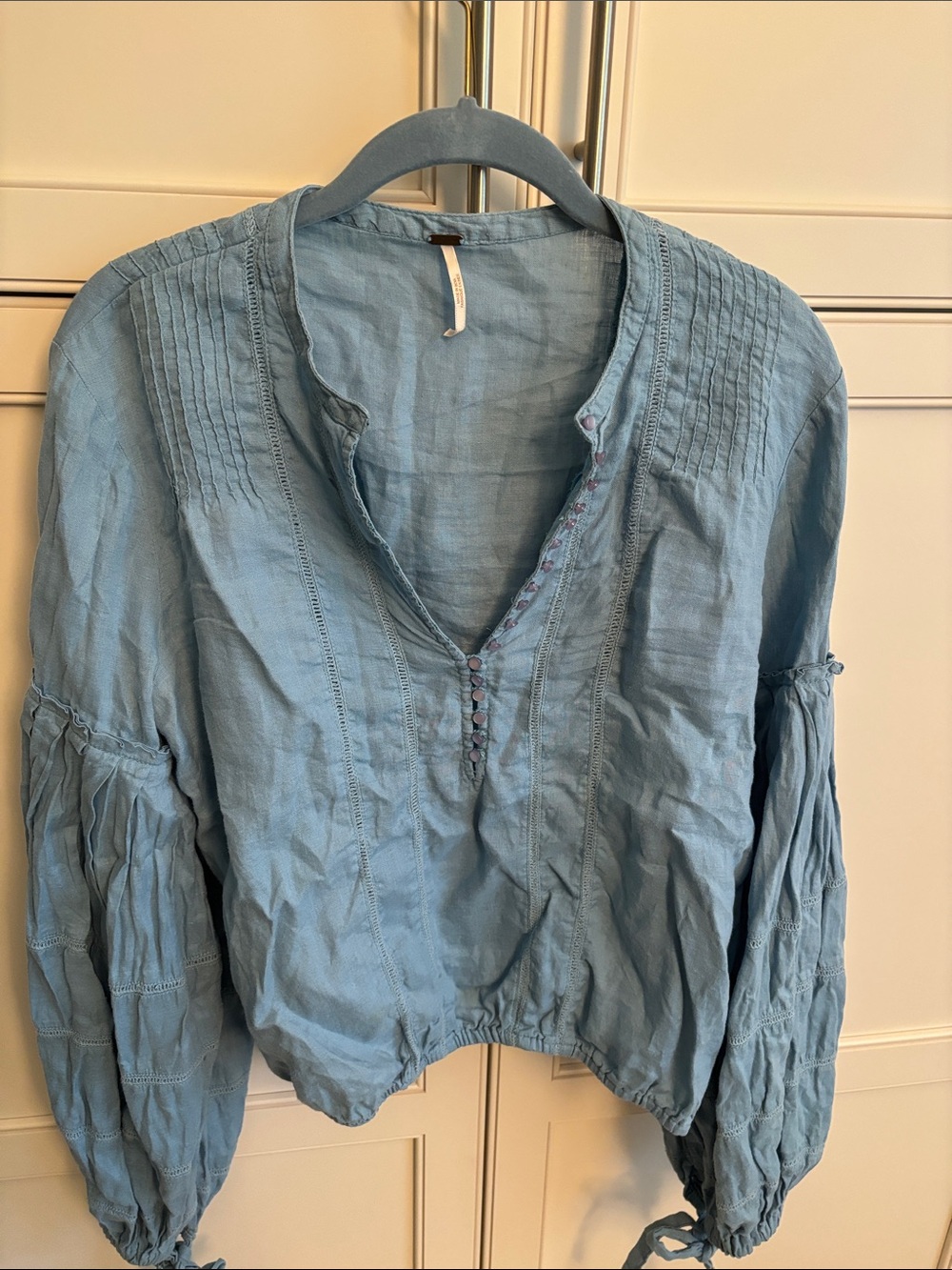 We The Free Light Blue Boho Pintuck Peasant Blouse